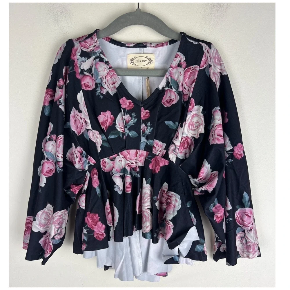 Joyfolie | Boho Bell Sleeves Rose Floral Kayla Top | Girls 2